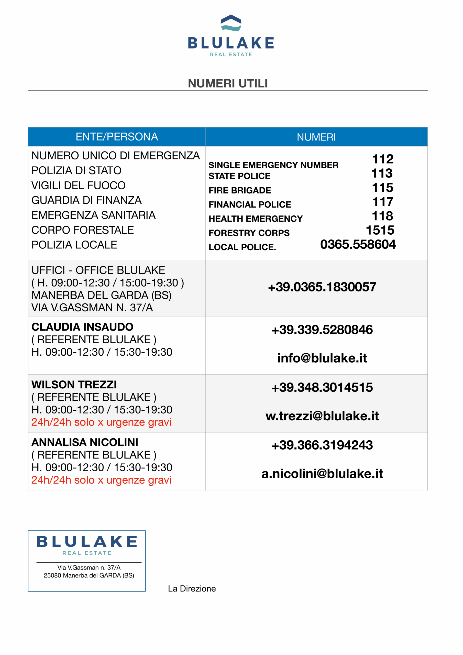 NUMERI UTILI